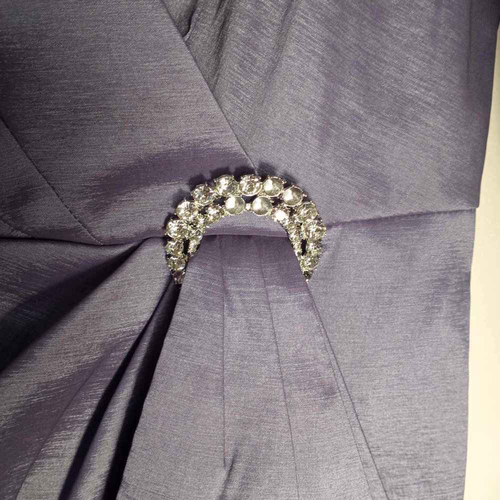 Alex Evening Cocktail Dress Lavender Faux Wrap Stretch Satin Sheath Size 10 - Picture 5 of 8